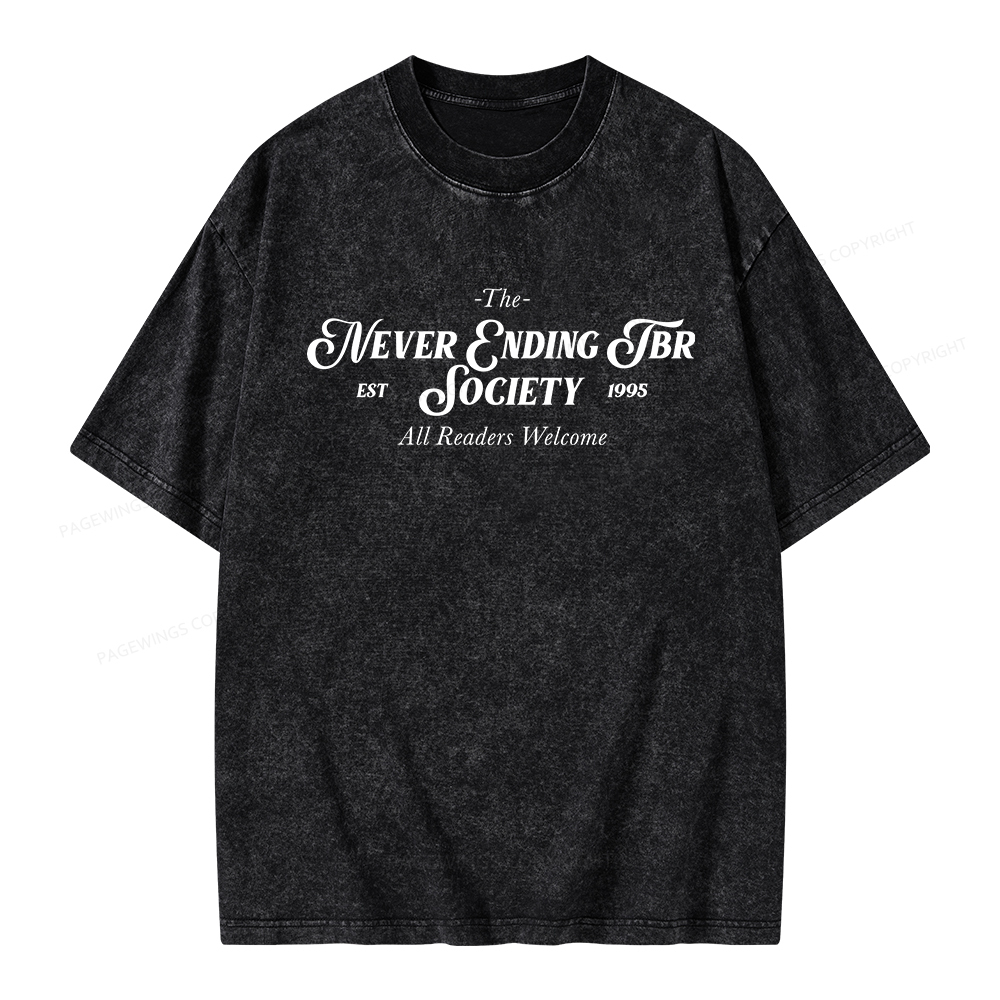 Pagewings Never Ending TBR Society Unisex Washed T-shirt