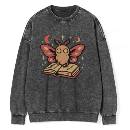 Pagewings Cute Bookish Moth Unisex Washed Sweatshirt