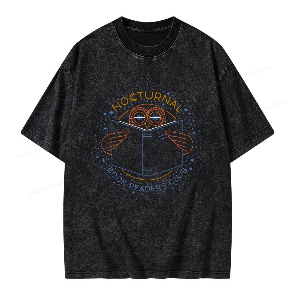 Pagewings Nocturnal Book Readers Club  Unisex Washed T-shirt