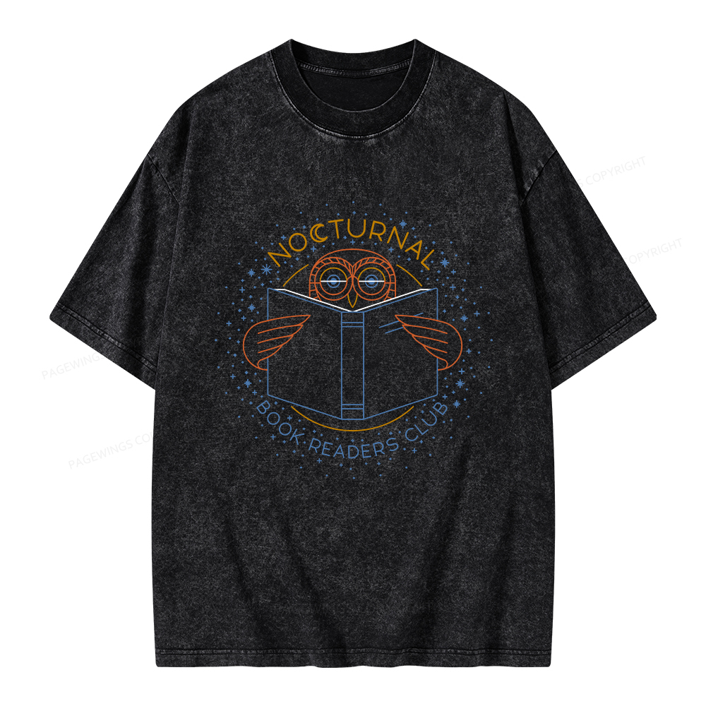 Pagewings Nocturnal Book Readers Club  Unisex Washed T-shirt