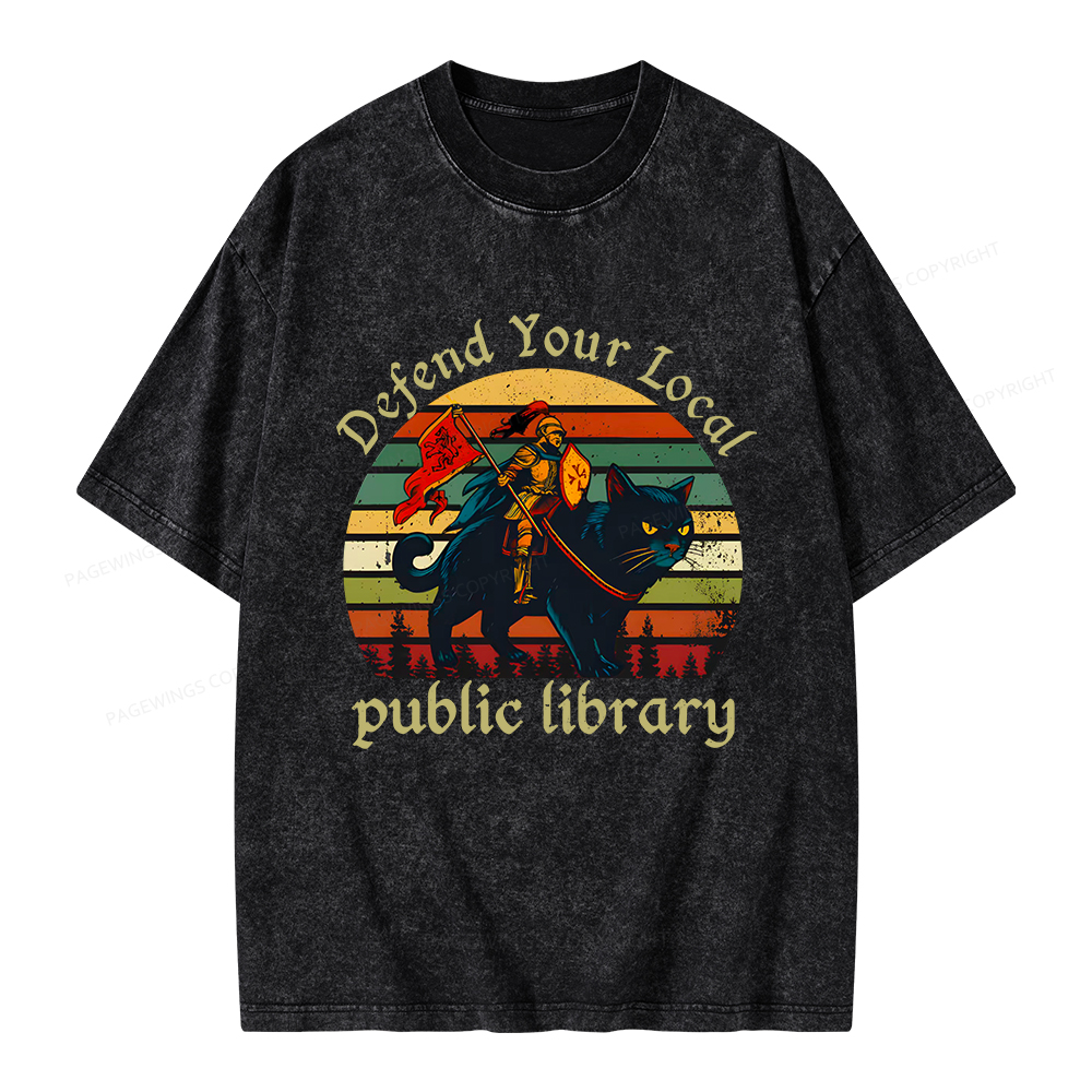 Pagewings Defend Your Local Public Library Unisex Washed T-shirt