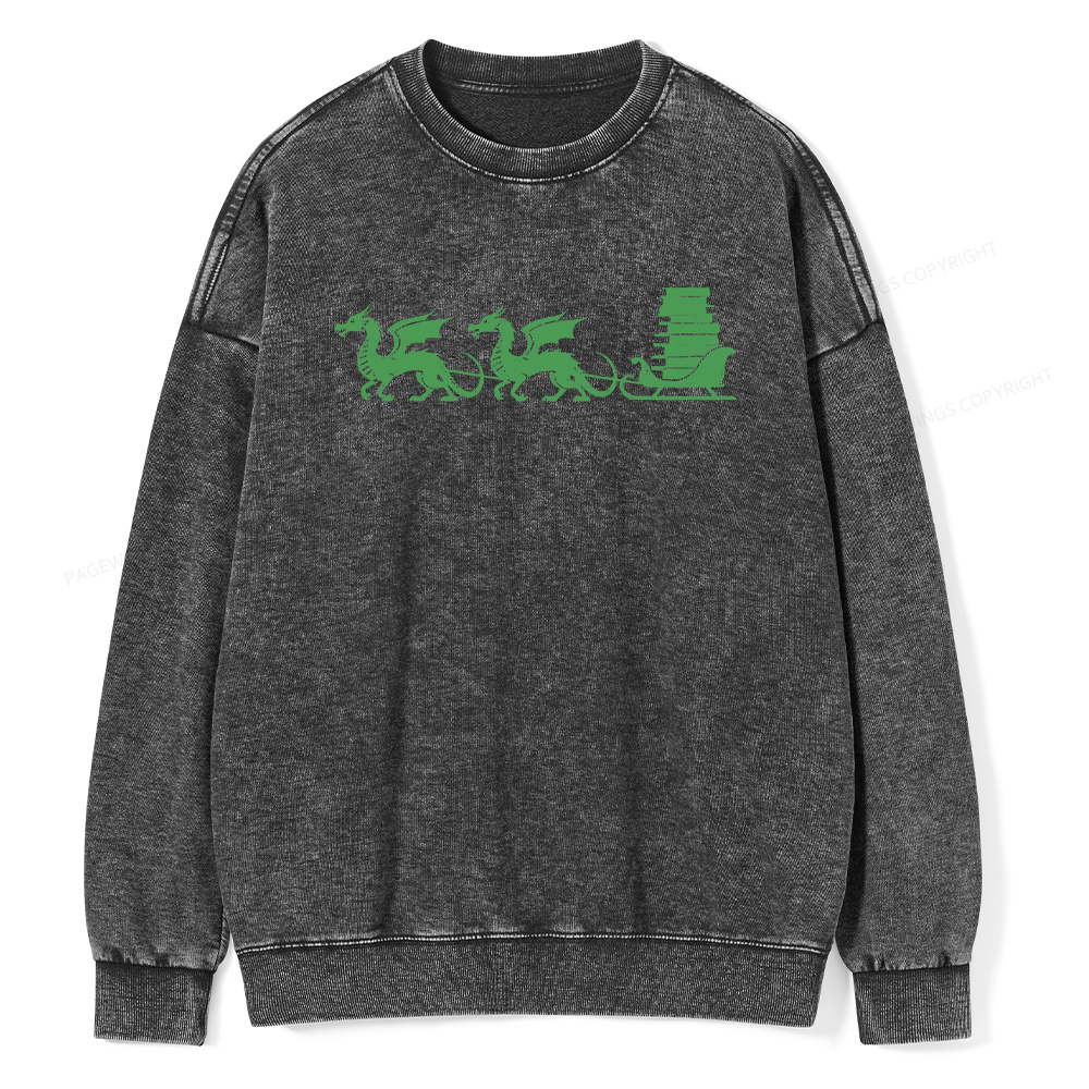 Pagewings Dragon Christmas Unisex Washed Sweatshirt