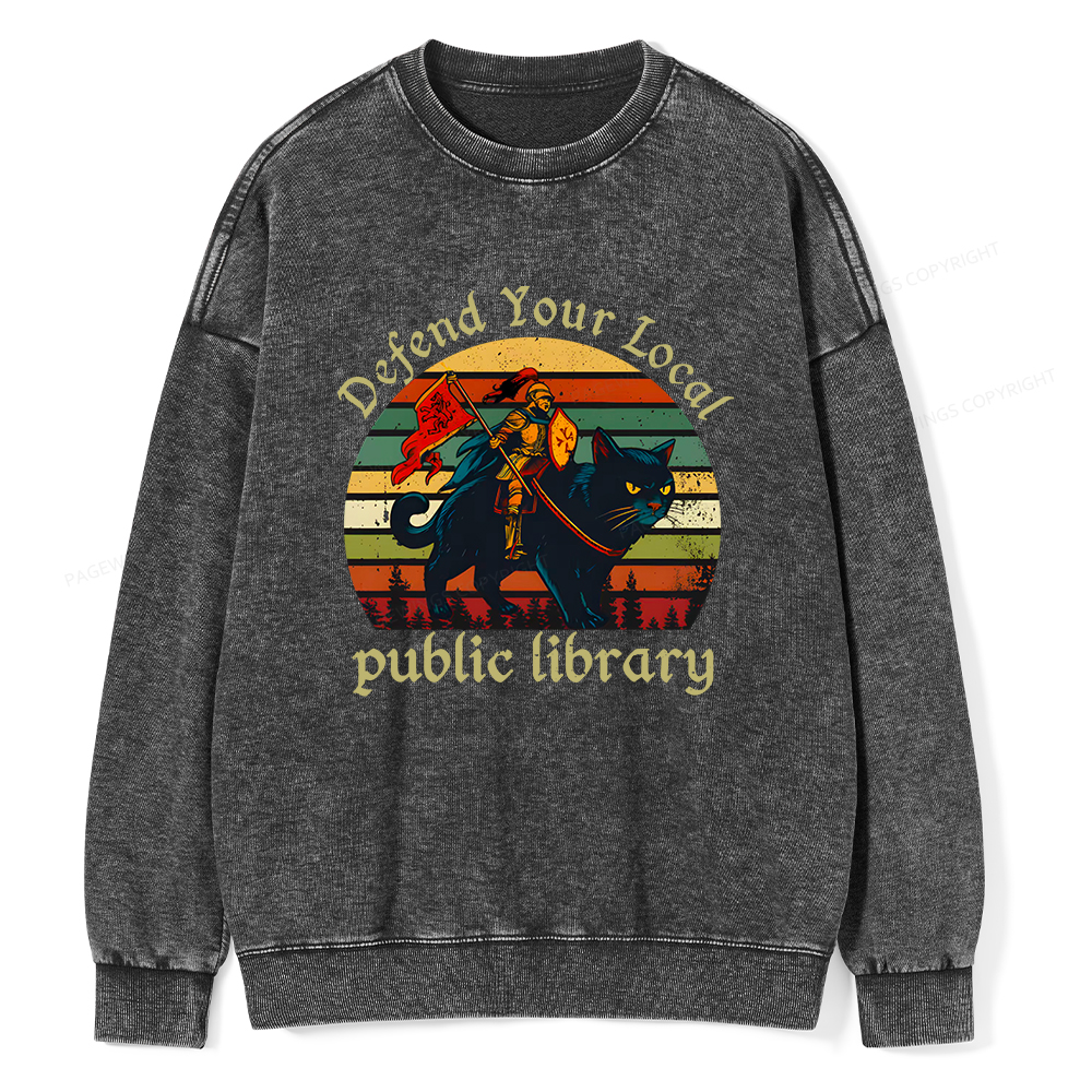 Pagewings Defend Your Local Public Library Unisex Washed Sweatshirt
