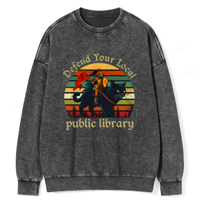 Pagewings Defend Your Local Public Library Unisex Washed Sweatshirt