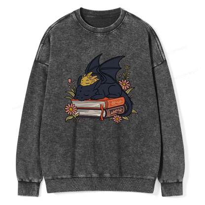 Pagewings Dragon Book Unisex Washed Sweatshirt