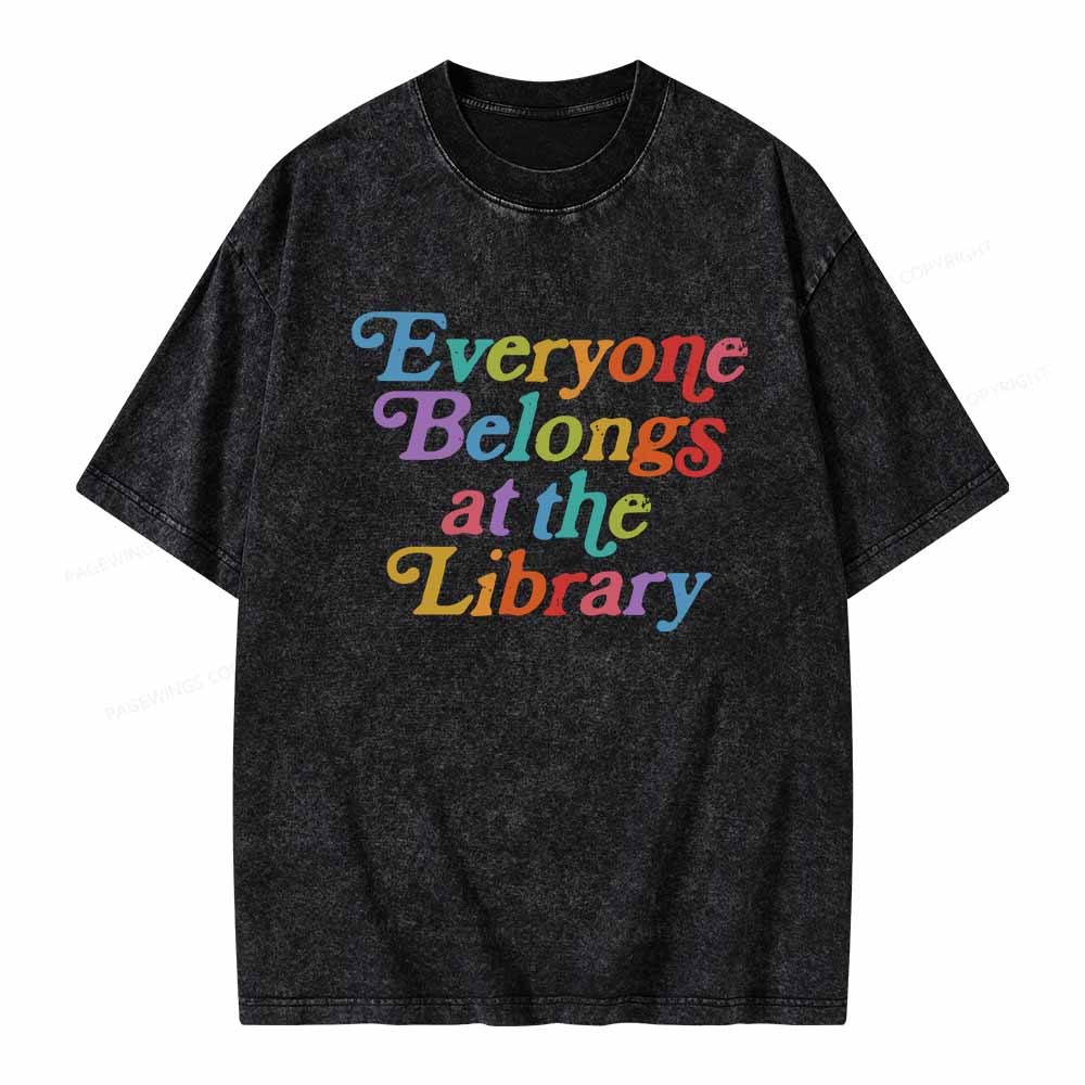 Pagewings Everyone belongs at the library Unisex Washed T-shirt