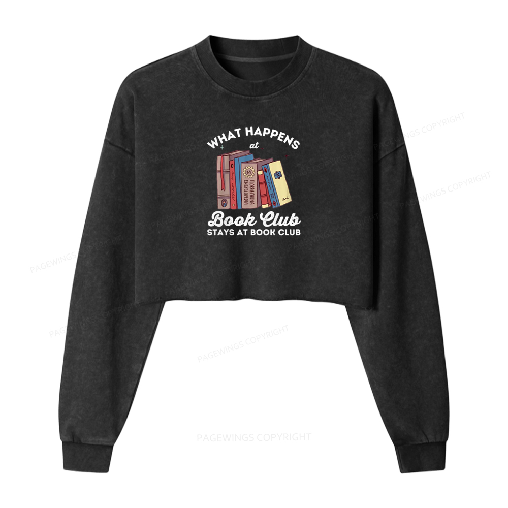 Pagewings Stays At Book Club Book Women Washed Crop Sweatshirt