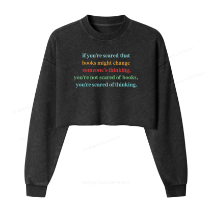 Pagewings Censorship Social Justice Women Washed Crop Sweatshirt