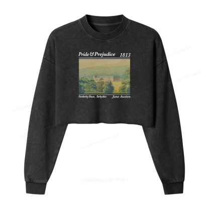 Pagewings Pemberley House Women Washed Crop Sweatshirt