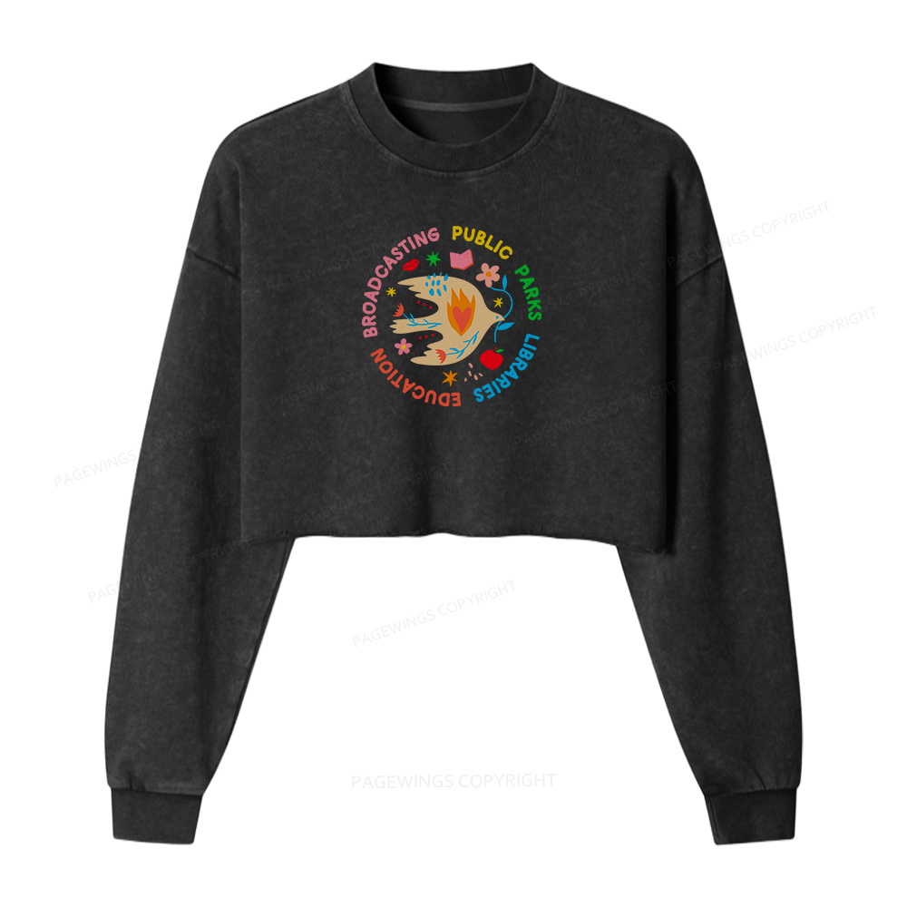 Pagewings Public Parks Libraries Education Broadcasting Women Washed Crop Sweatshirt