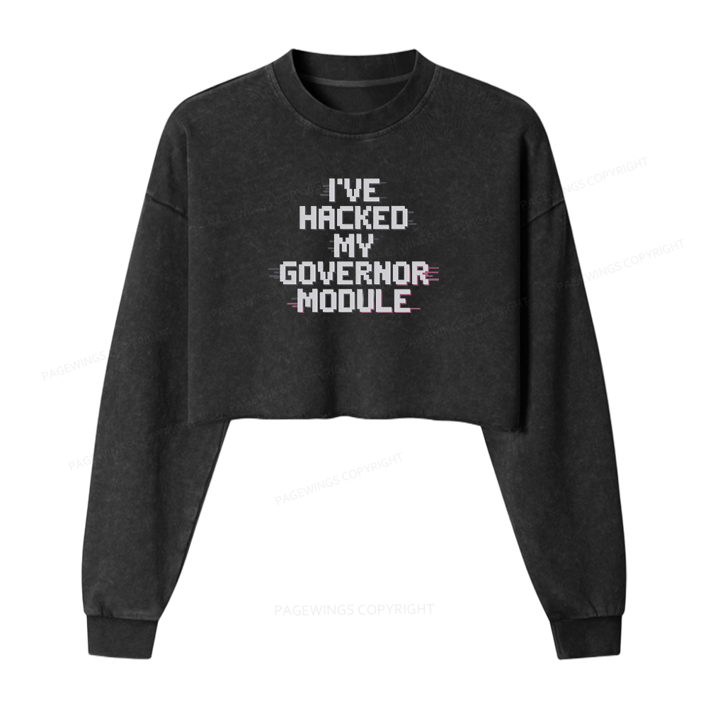 Pagewings I've Hacked My Governor Module Women Washed Crop Sweatshirt