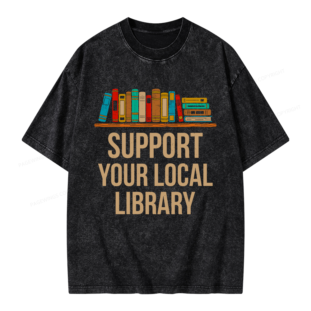 Pagewings Support Your Local Library Unisex Washed T-shirt