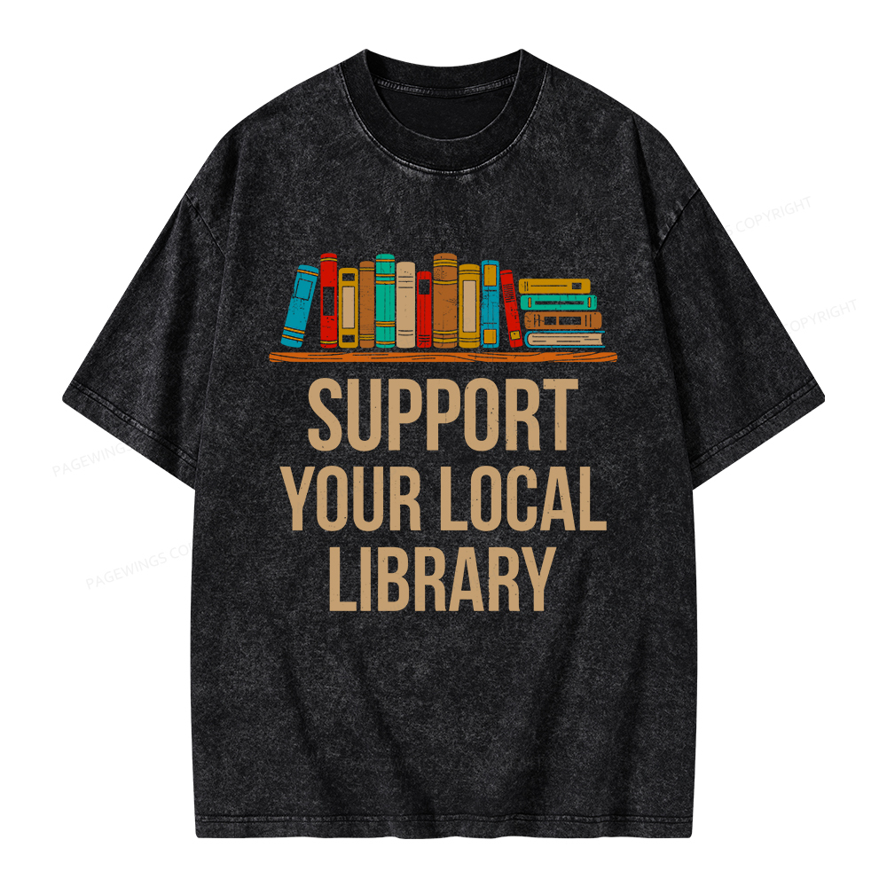 Pagewings Support Your Local Library Unisex Washed T-shirt
