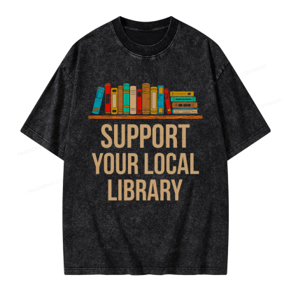 Pagewings Support Your Local Library Unisex Washed T-shirt