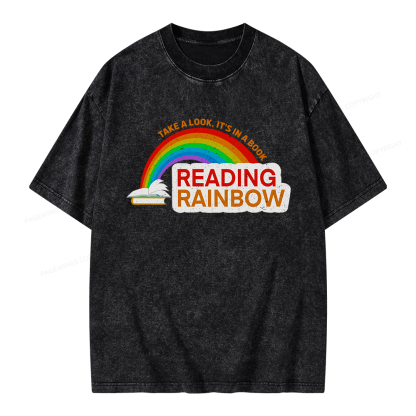 Pagewings Reading With Rainbow Unisex Washed T-shirt
