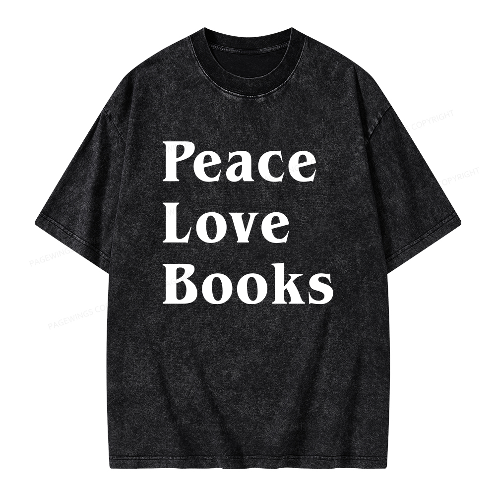 Pagewings Peace Love Books Unisex Washed T-shirt