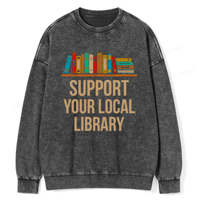 Pagewings Support Your Local Library Unisex Washed Sweatshirt