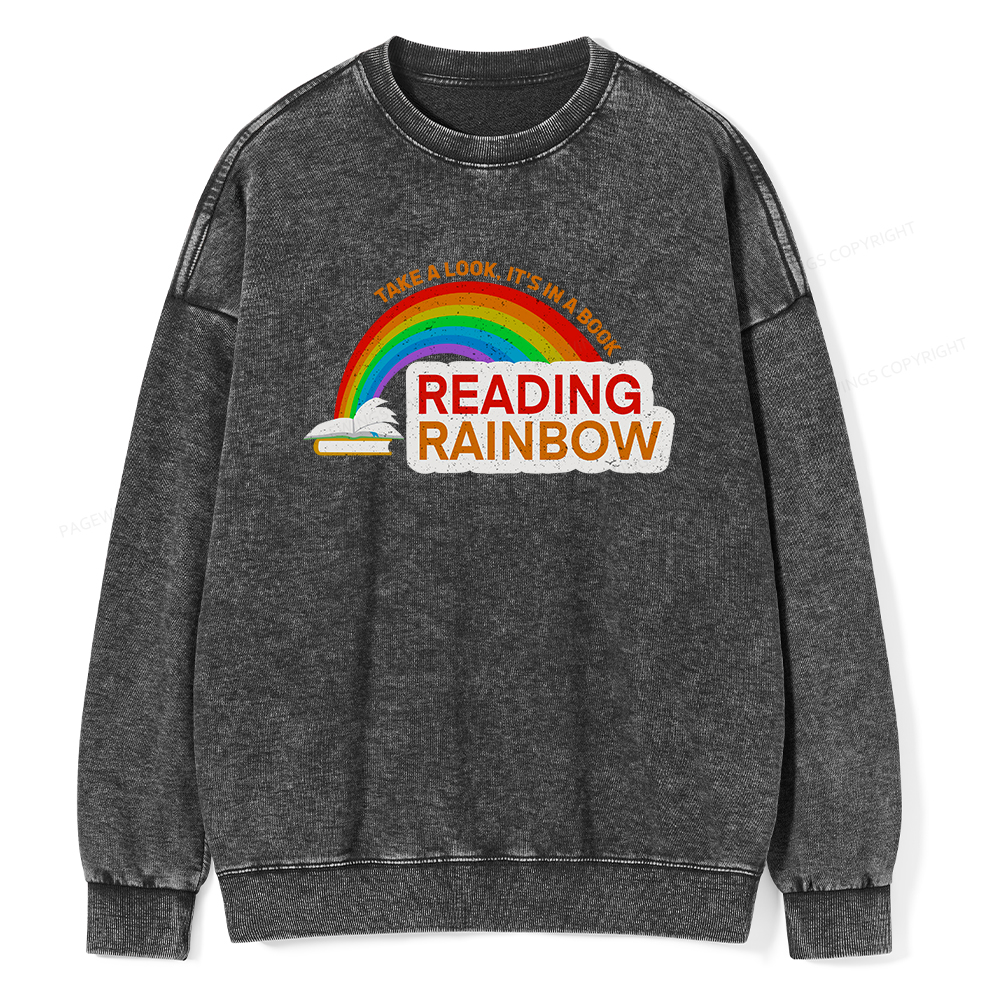 Pagewings Reading With Rainbow Unisex Washed Sweatshirt