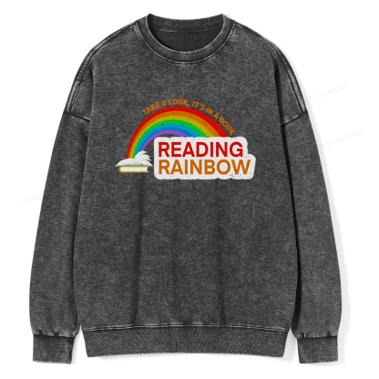 Pagewings Reading With Rainbow Unisex Washed Sweatshirt