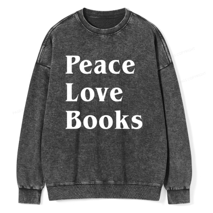 Pagewings Peace Love Books Unisex Washed Sweatshirt