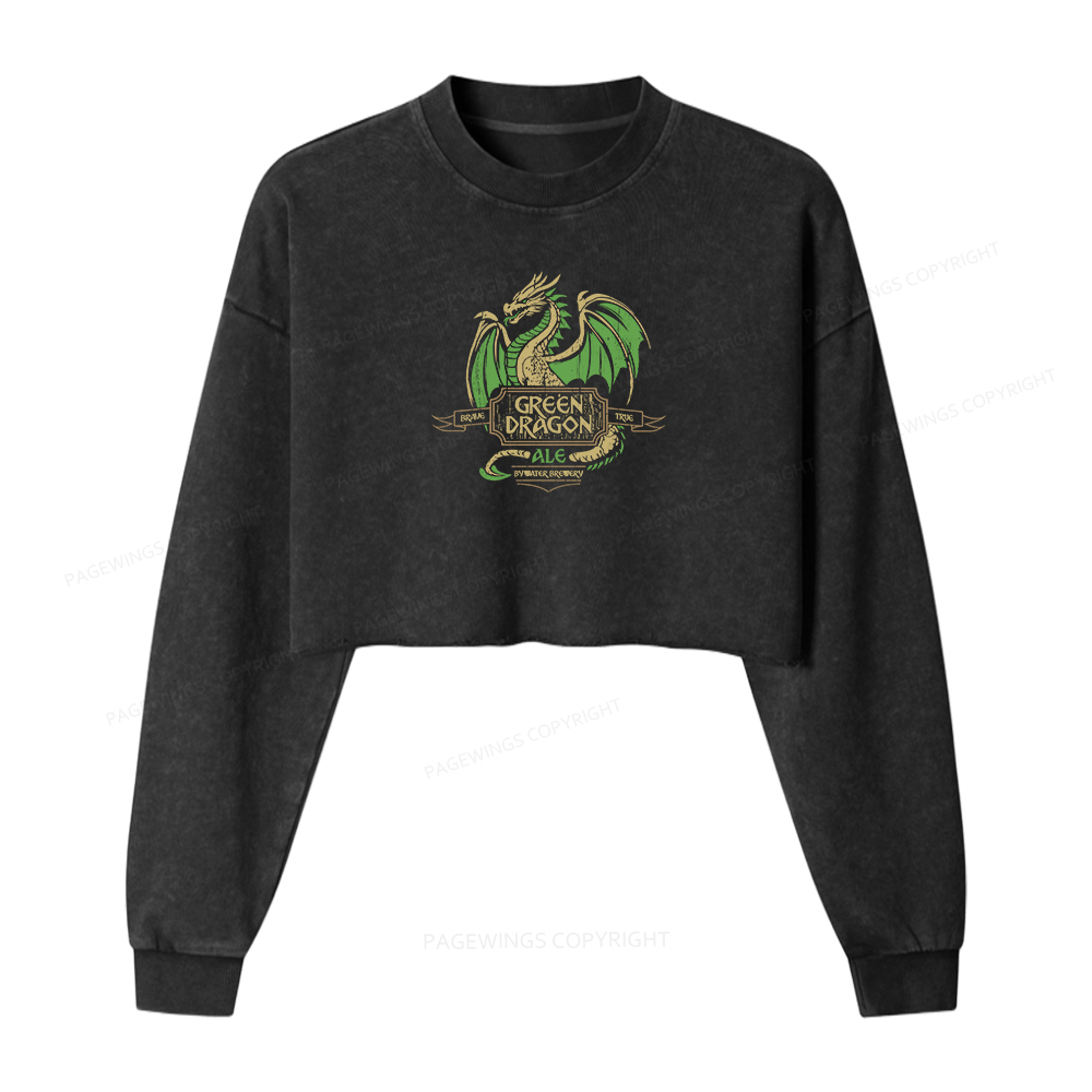 Pagewings Green Dragon Ale Women Washed Crop Sweatshirt