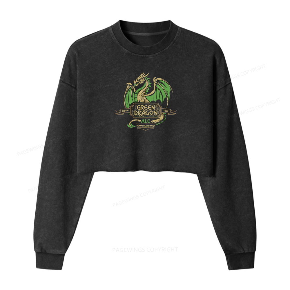 Pagewings Green Dragon Ale Women Washed Crop Sweatshirt