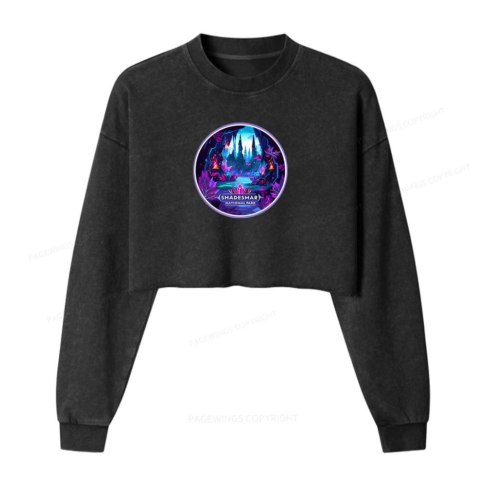 Pagewings Shadesmar National Park Women Washed Crop Sweatshirt