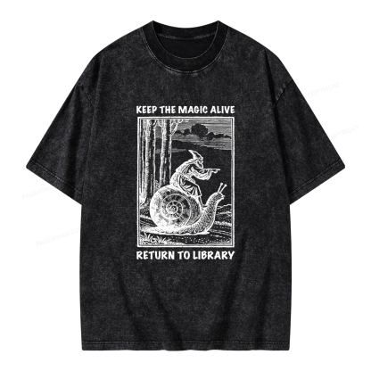 Pagewings Keep the Magic Alive  Return to Library Unisex Washed T-shirt