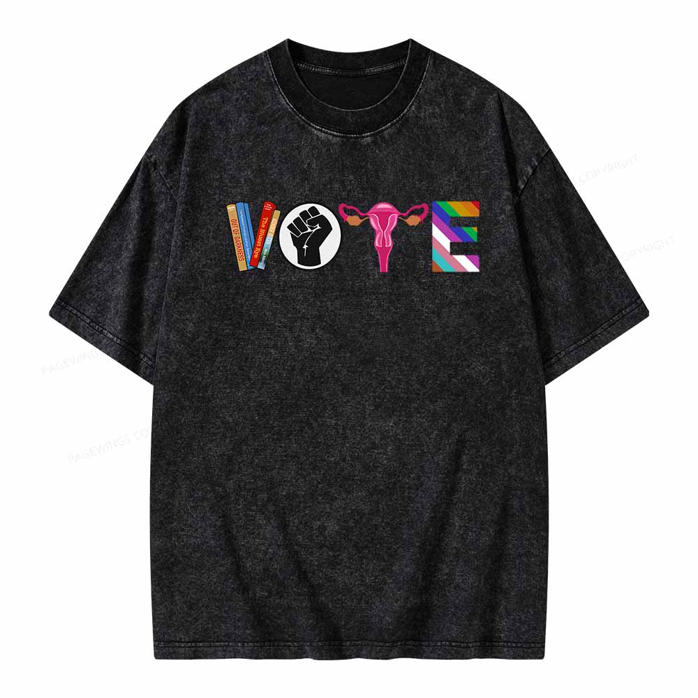 Pagewings VOTE Banned Books T-Shirt Unisex Washed T-shirt