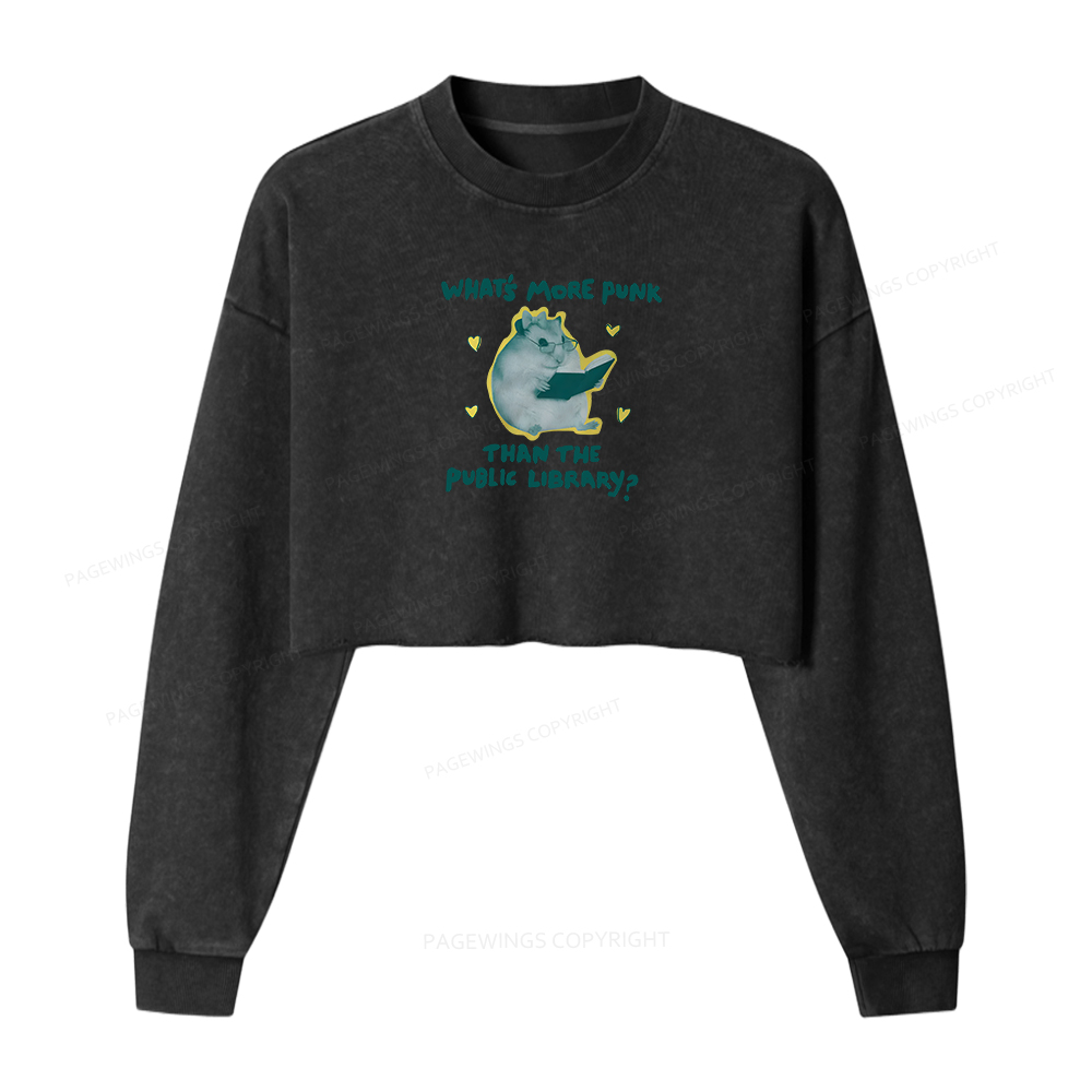 Pagewings What’s More Punk Than The Public Library Women Washed Crop Sweatshirt