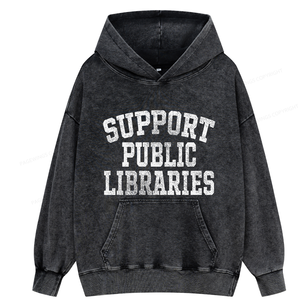 Pagewings Support Public Libraries Unisex Washed Hoodie