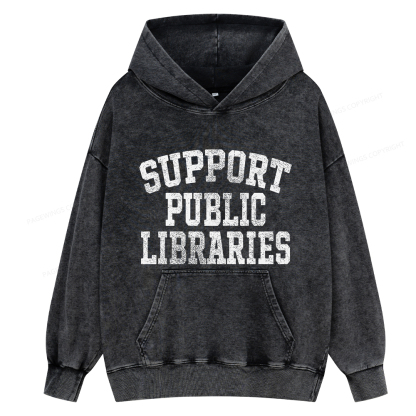Pagewings Support Public Libraries Unisex Washed Hoodie