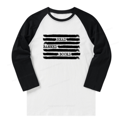 Pagewings Read Banned Books Bookworm Librarian Long Sleeve Raglan T-shirt