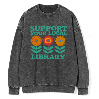 Pagewings Support Your Local Library Unisex Washed Sweatshirt