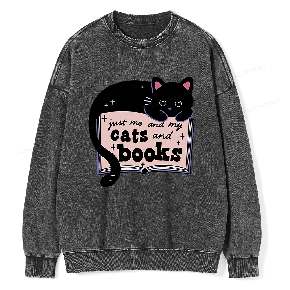 Pagewings Just me my Cats and Books Unisex Washed Sweatshirt