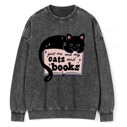 Pagewings Just me my Cats and Books Unisex Washed Sweatshirt