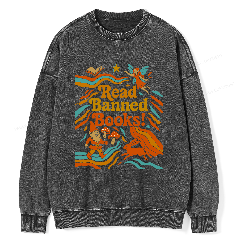 Pagewings Read Banned Books Fantasy Unisex Washed Sweatshirt
