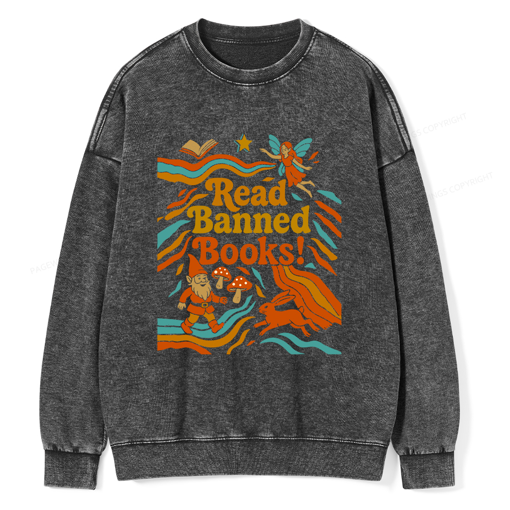 Pagewings Read Banned Books Fantasy Unisex Washed Sweatshirt