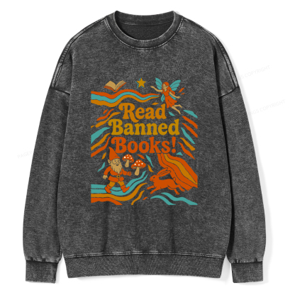 Pagewings Read Banned Books Fantasy Unisex Washed Sweatshirt