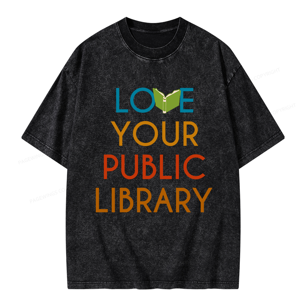 Pagewings Love Your Public Library Unisex Washed T-shirt