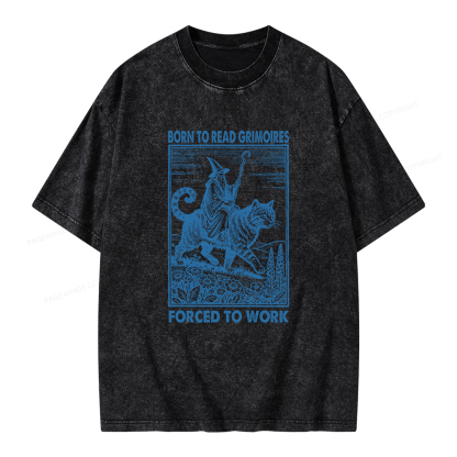 Pagewings Born to Read Grimoires Forced to Work Unisex Washed T-shirt