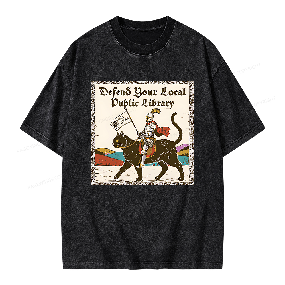 Pagewings Defend Your Local Public Library Unisex Washed T-shirt