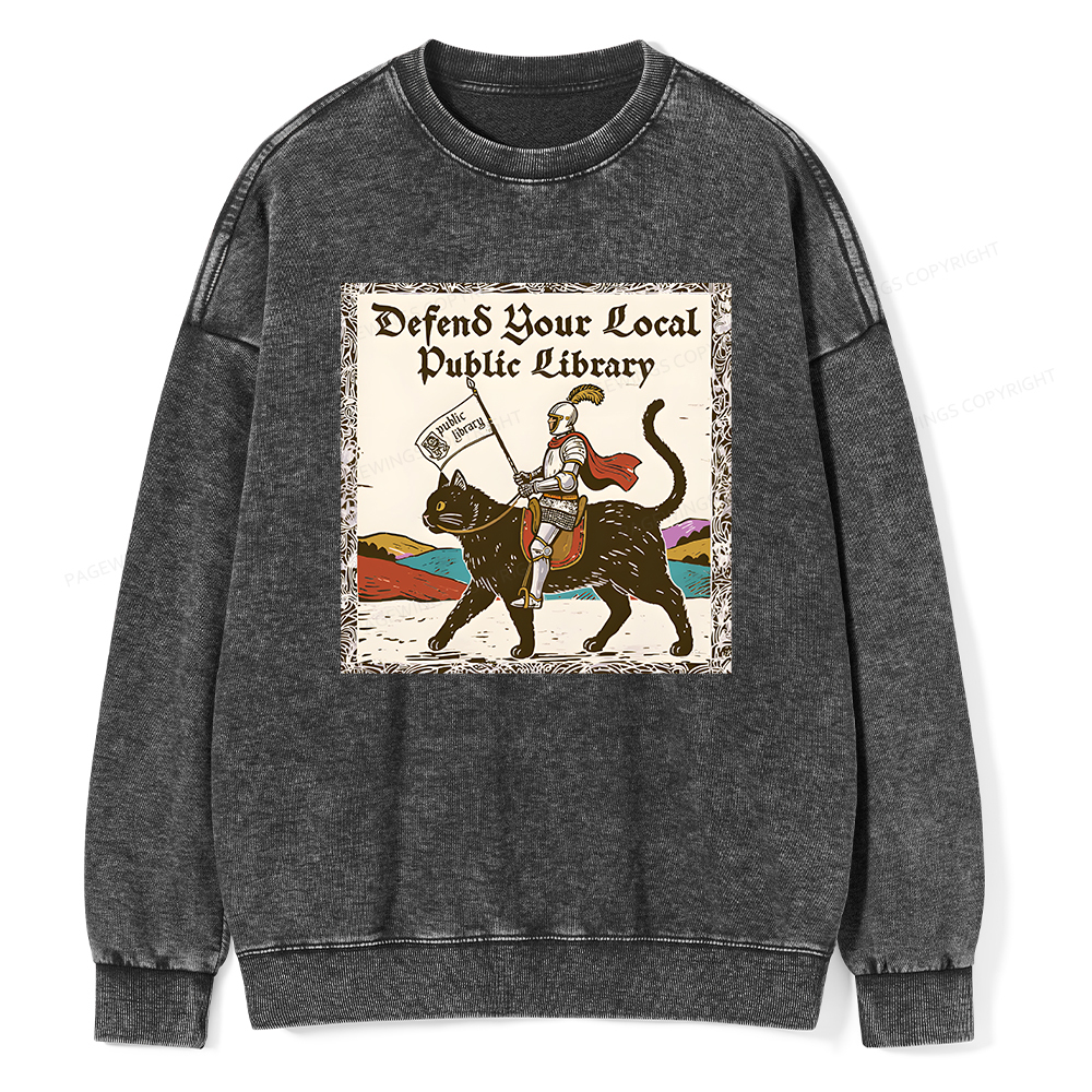 Pagewings Defend Your Local Public Library Unisex Washed Sweatshirt