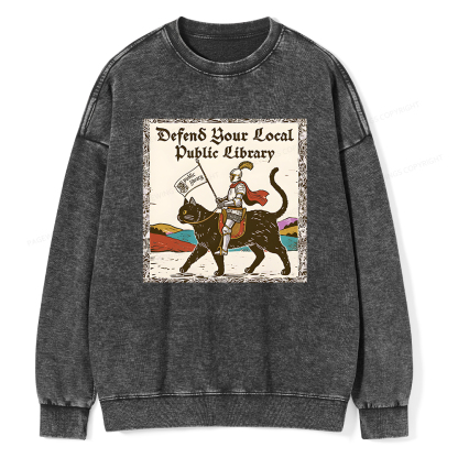 Pagewings Defend Your Local Public Library Unisex Washed Sweatshirt