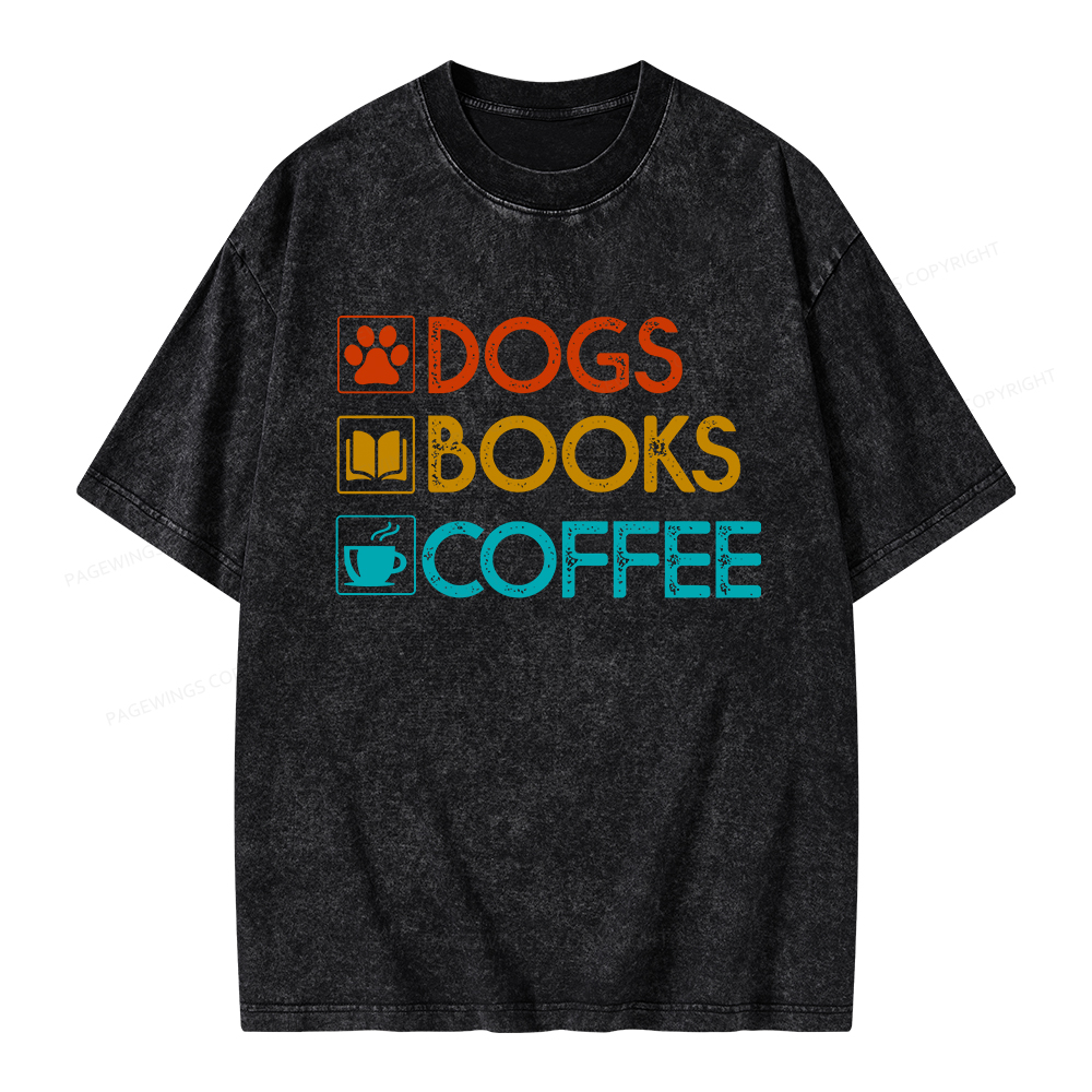 Pagewings Dogs Books Coffee Unisex Washed T-shirt