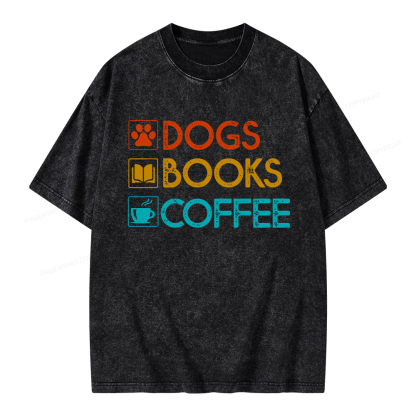 Pagewings Dogs Books Coffee Unisex Washed T-shirt