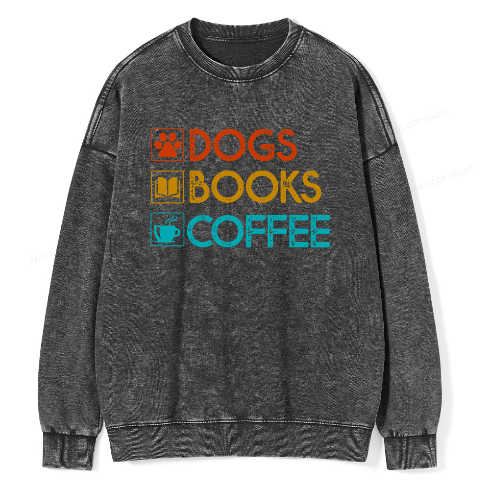 Pagewings Dogs Books Coffee Unisex Washed Sweatshirt