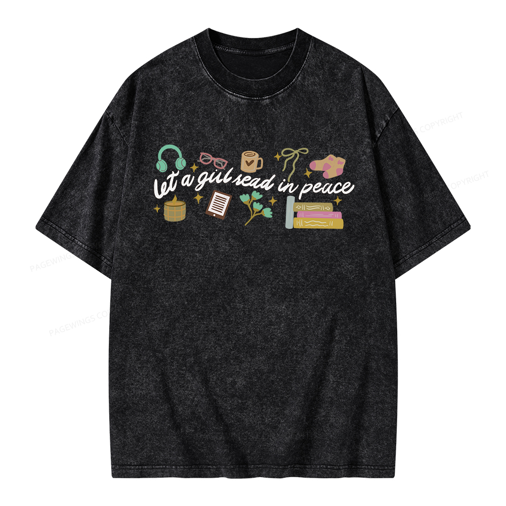 Pagewings Let a Girl Read in Peace Unisex Washed T-shirt
