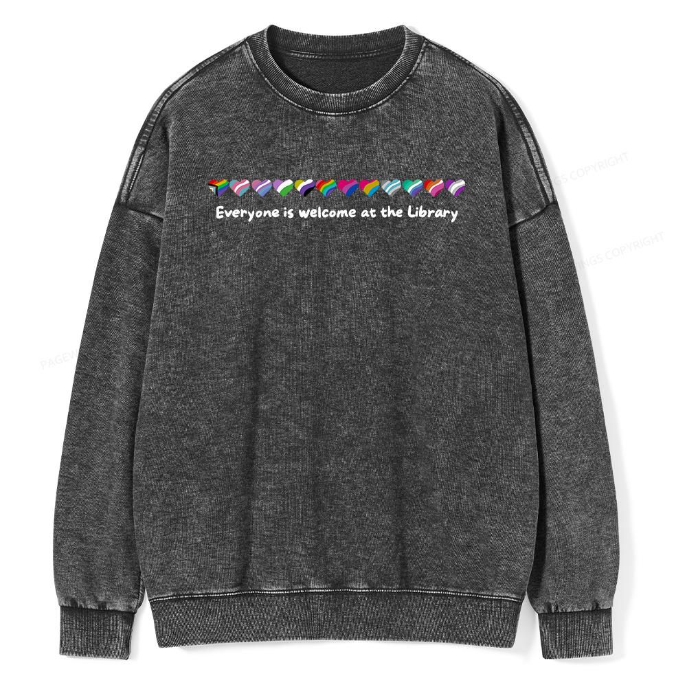 Pagewings Everyone Is Welcome At The Library Unisex Washed Sweatshirt