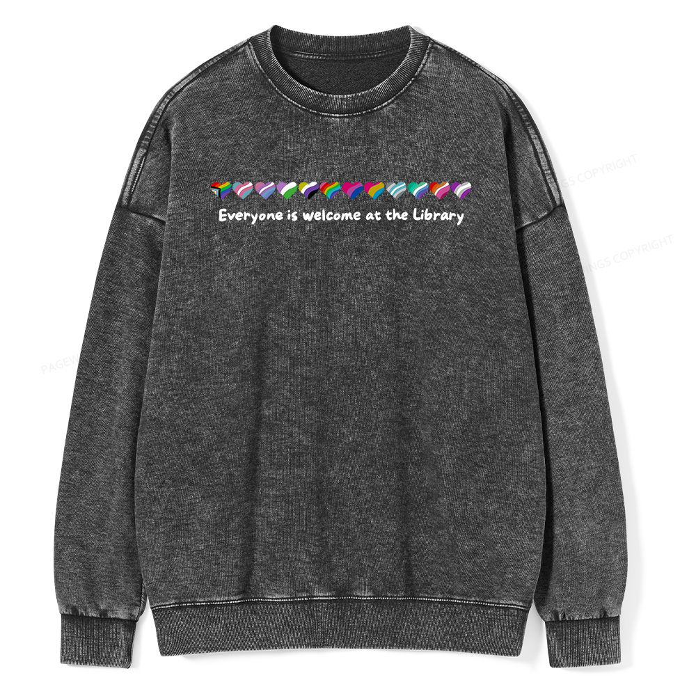 Pagewings Everyone Is Welcome At The Library Unisex Washed Sweatshirt